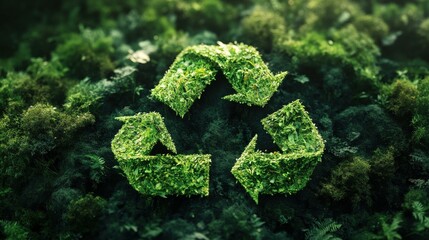 Poster - Recycling symbol formed from lush vegetation in serene forest
