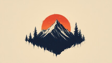 Poster - Majestic sunset over mountains and trees in serene nature