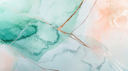 Poster - Abstract watercolor painting in teal, light blue, and peach tones