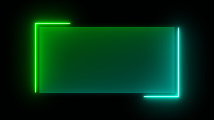 Poster - Abstract glowing blue and green color neon rectangle border frame looping background. Neon effect rectangle frame Loop background 4K