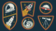 © Georgking - Vintage Retro Space Exploration Patches Collection Astronaut Helmet, Rocket, UFO, Telescope, and Empowering Female Astronaut Badges Illustration