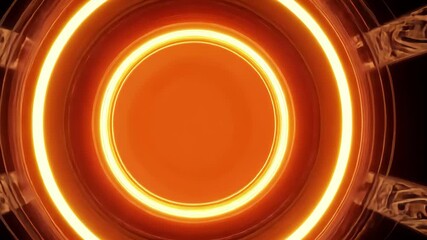 Poster - Futuristic orange title plate with glowing circular design and abstract technology elements, orange futuristic title plate able background