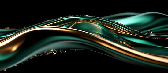 Poster - Elegant flowing curves in metallic copper and emerald green create dynamic wave-like motion against dark background, suitable for luxury brand designs and abstract compositions.