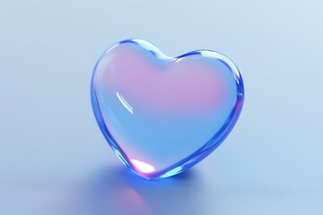 Poster - Glowing translucent heart shape in soft blue and pink hues against light background, creating romantic ethereal mood with gentle illumination and reflective surface.