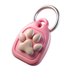 Poster - Pink pet tag paw print key ring 3d rendering in plastic style isolated on transparent background