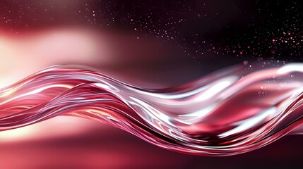 Poster - Abstract flowing waves in red and white colors with sparkles against dark background create dynamic motion effect for modern design projects.