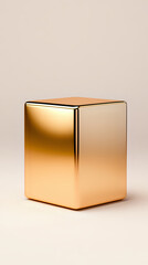 Poster - Metallic gold cube with reflective surface on neutral beige background, minimalist geometric shape for luxury product display and modern design concepts.