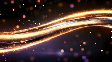 Aufkleber - Glowing golden light trails with sparkles and bokeh effects on dark background create magical atmosphere for festive designs and celebrations.