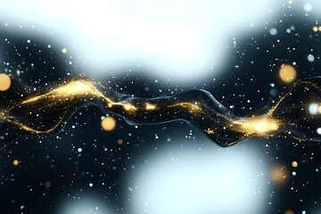 Aufkleber - Abstract glowing golden wave with sparkles and light particles flowing on dark background, magical energy stream effect for luxury designs.