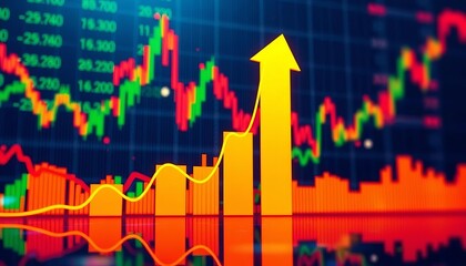Poster - Abstract growth chart on stock market background, depicting financial success,  motivation,  arrow