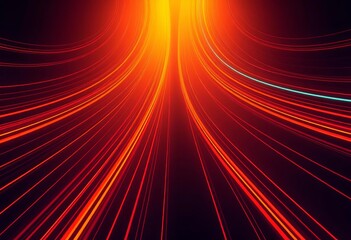 Poster - Abstract space lines, rainbow lighting, dark orange, aquamarine, navy, bronze background with copy space,  dynamic,  colorful
