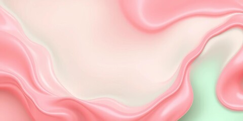 Poster - Abstract pastel coral pink and green wavy glossy liquid shapes, flowing fluid motion, gradient background,  banner,  swirl