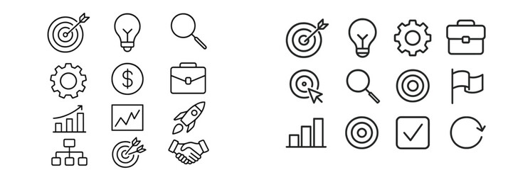 Poster - Various icons representing business strategies, creativity, and analysis in a minimalist design for modern project presentations