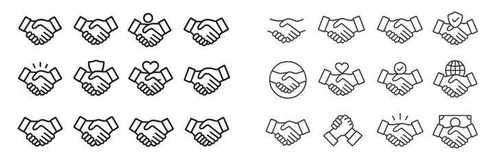 Poster - Handshake icons representing collaboration, partnership, and agreement in various styles and designs
