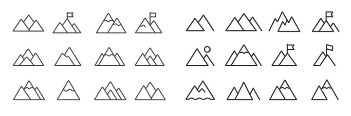 Aufkleber - Mountain silhouette collection featuring various peak designs with flags and sun elements
