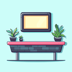 Poster - Modern Interior Design with Plants, Display and Brick-Style Table.