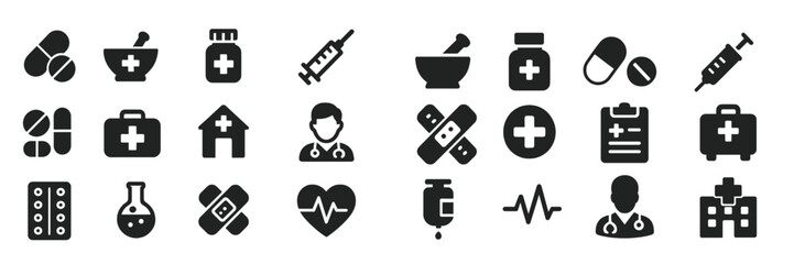 Aufkleber - Health and medical symbols arranged in a grid depicting various aspects of care and treatment
