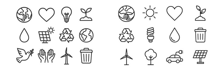 Poster - Influential icons representing sustainability, renewable energy, and environmental protection in a clear visual style