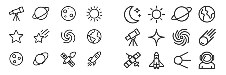 Aufkleber - Explore celestial bodies and astronomical icons through simple outlines depicting space themes and elements related to astronomy