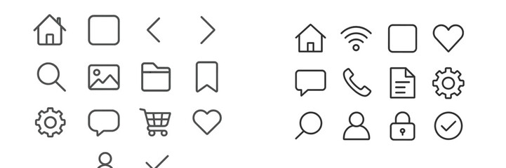 Poster - Collection of minimalist icons representing various user interface elements for web and app design