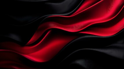 Poster - Flowing red and black silky fabric waves creating dynamic abstract background with elegant smooth curves and luxurious satin texture for design projects.