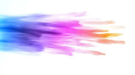 Poster - Vibrant watercolor brush strokes in blue, purple, pink and orange blend together creating dynamic motion effect on white background, suitable for creative design projects.