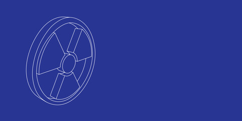 Poster - The outline of a large radiation symbol made of white lines on the left. 3D view of the object in perspective. Vector illustration on indigo background