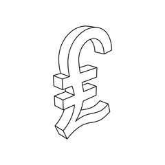 Fototapete - The outline of a large lira symbol is made with black lines. 3D view of the object in perspective. Vector illustration on white background