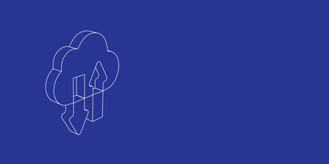 Poster - The outline of a large cloud technology symbol made of white lines on the left. 3D view of the object in perspective. Vector illustration on indigo background