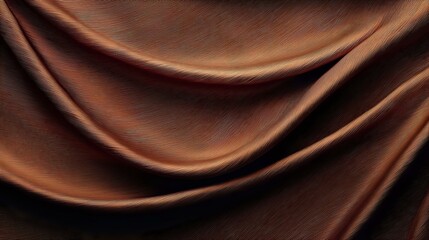Poster - Smooth waves of luxurious brown silk fabric create elegant folds and curves against dark background, showcasing rich texture and flowing movement. For fashion and luxury designs.