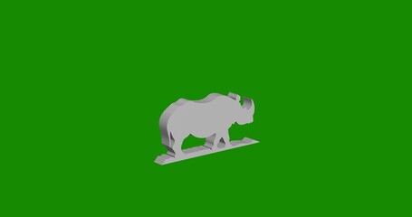 Poster - Isolated realistic white wild rhino symbol front view with shadow. 3d illustration on green chroma key background
