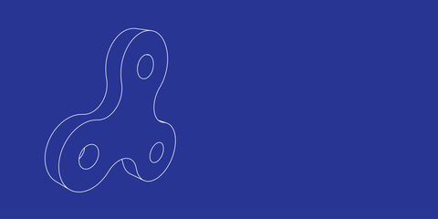 Poster - The outline of a large spinner symbol made of white lines on the left. 3D view of the object in perspective. Vector illustration on indigo background