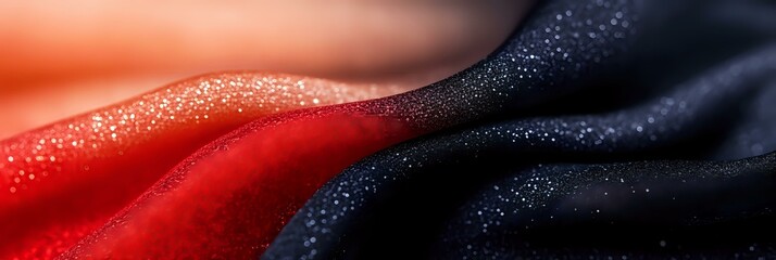 Poster - Macro abstract background with smooth gradient transition from bright coral red to deep navy blue colors featuring water droplets and textured surface.