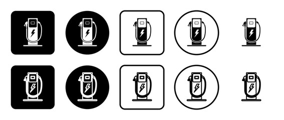Poster - Icon set of electric charging station symbol. Filled, outline, black and white icons set, flat style.  Illustration on transparent background