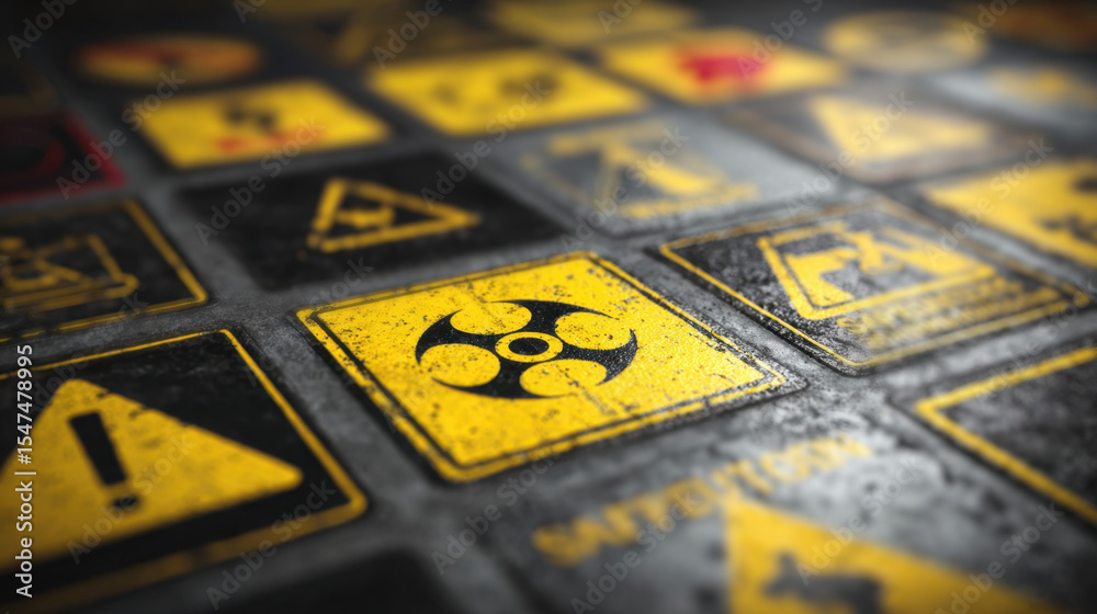 Full Risk Signage Foto de Stock Safety signage uses visuals to highlight risks and guide ...