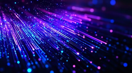 Aufkleber - Glowing blue and purple light rays burst through dark space creating dynamic motion effect with bokeh particles and bright streaks for technology backgrounds.