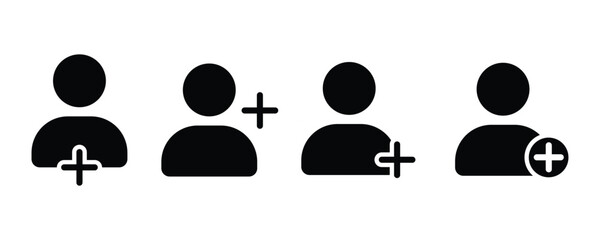 Poster - Add user icon set. add account symbol in black and white icons. Person profile avatar with plus vector illustration.