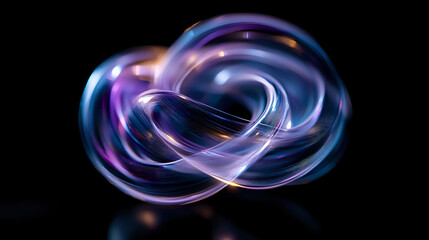 Poster - Glowing abstract light trails form dynamic swirls in purple and blue colors against black background, creating ethereal motion effect for technology designs.
