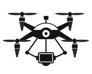 Fototapete - Modern monochrome vector illustration of a drone with rotors for technology and aerial photography.