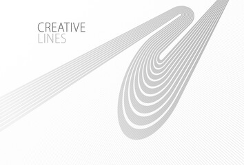 Poster - Lines in perspective vector abstract background in light grey and white monochrome, 3D dimensional stripes with smooth gradient and wavy motion.
