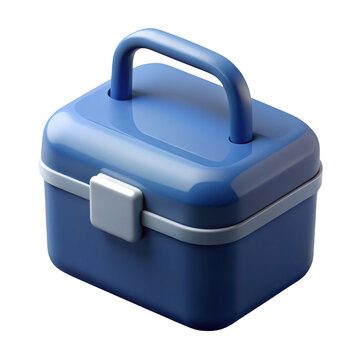Blue plastic lunch box with handle isolated on transparent background