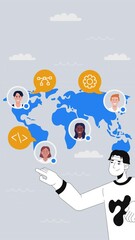 Poster - Remote work culture 2D vertical animation. Global collaboration. Developer, engineer, web designer software team. Jobs outsourcing animated character cartoon flat concept metaphor 4K video stop motion