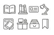 © Sergey - Library Line Icons. Line style icons of books and libraries: open book, bookshelf, library card, reading lamp. book return,