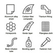 © Coosh448 - Wing Material Icons. Outline icon set of wing materials and construction: aluminum alloy sheet, carbon‐fiber composite, titanium
