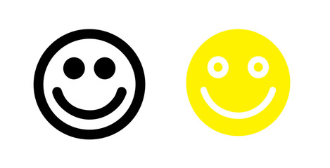 Poster - Two smiley faces one black outline and one yellow filled in on a white background simple graphic design icons