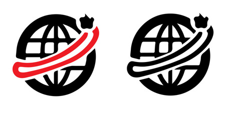 Poster - A comparison of globe icons with a red curved line and a crown versus a black version of the same icon