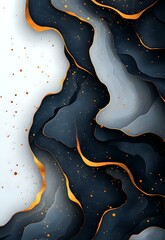 Poster - Abstract navy blue and white layered background with golden accents and organic flowing shapes creates modern luxury design for wall art and decor.