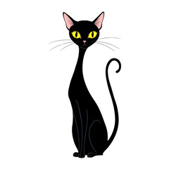  Elegant black cat with yellow eyes for Halloween decor, sticker packs, party materials, or themed websites. Transparent Background, Cutout, PNG