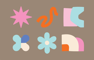 Poster - Collection of abstract shapes and flowers in pastel colors on a neutral background
