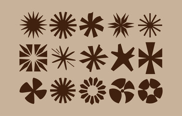 Poster - Collection of brown abstract geometric starburst and flower shapes on beige background